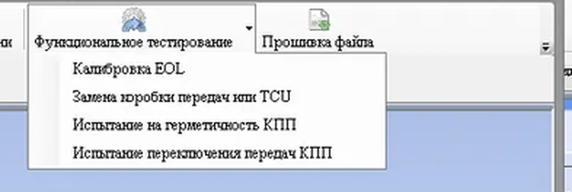 Экран сканера: меню функциональных тестов коробки